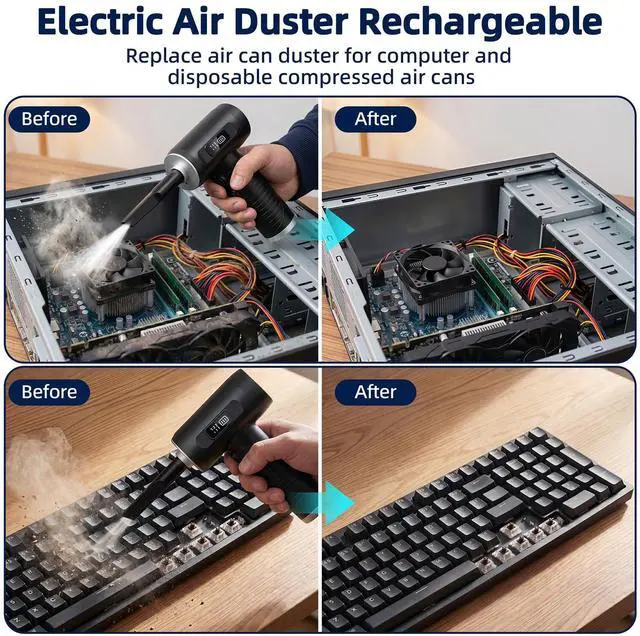 Alt view image 3 of 7 - Compressed Air Duster & Vacuum Cleaner-3 Gear Adjustable 100000RPM Handheld Car Vacuum/Air Blower,Electric Air Duster with LED Light for Keyboard Electric Devices Cleaning.Replaces Compressed Air Cans