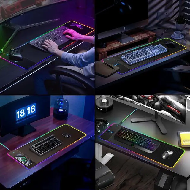 Alt view image 2 of 7 - RGB Gaming Mouse Pad with Wireless Charging 15W, XXL Extra Large LED Mousepad 800x300x4mm, 13 Light Modes Mouse Mat Non-Slip Rubber Base, Waterproof Computer Pad for Home Office Gaming Desk Decor