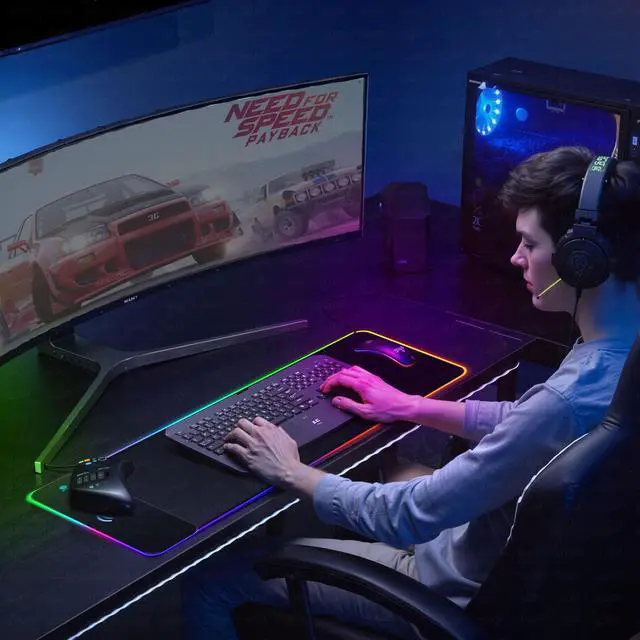 Alt view image 7 of 7 - RGB Gaming Mouse Pad with Wireless Charging 15W, XXL Extra Large LED Mousepad 800x300x4mm, 13 Light Modes Mouse Mat Non-Slip Rubber Base, Waterproof Computer Pad for Home Office Gaming Desk Decor