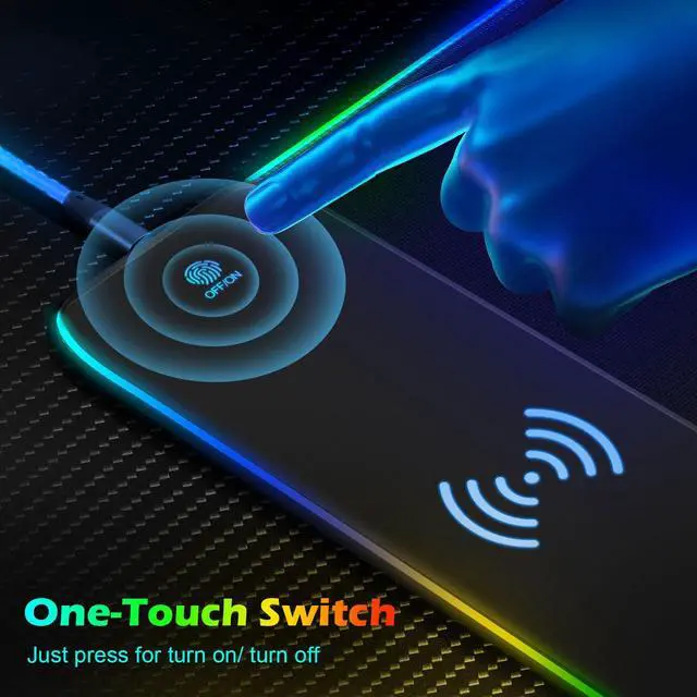 Alt view image 4 of 7 - RGB Gaming Mouse Pad with Wireless Charging 15W, XXL Extra Large LED Mousepad 800x300x4mm, 13 Light Modes Mouse Mat Non-Slip Rubber Base, Waterproof Computer Pad for Home Office Gaming Desk Decor