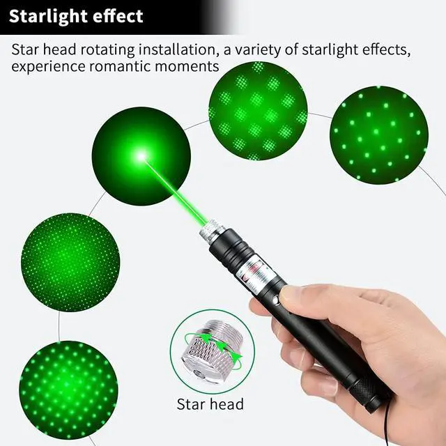 Alt view image 2 of 6 - Laser Pointer, Tactical Flashlights 2000 Metres Green Long Range High Power Handheld Flashlight, Rechargeable Laser Pointer for USB, with Star Cap Adjustable Focus Suitable for Projecto