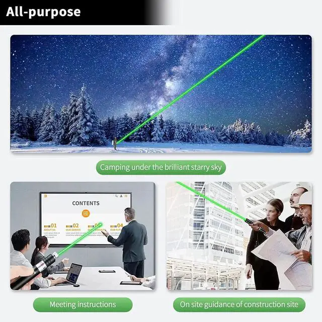 Alt view image 3 of 6 - Laser Pointer, Tactical Flashlights 2000 Metres Green Long Range High Power Handheld Flashlight, Rechargeable Laser Pointer for USB, with Star Cap Adjustable Focus Suitable for Projecto