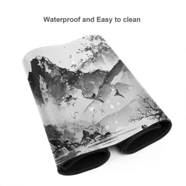 Alt view image 4 of 6 - Black White Japanese Watercolor Cherry Blossom Gaming Mouse Pad 35.4x15.7 XXL Extended Mousepad Large Keyboard Mouse Mat Desk Pad with Non-Slip Rubber Base Stitched Edges for Home Office Game