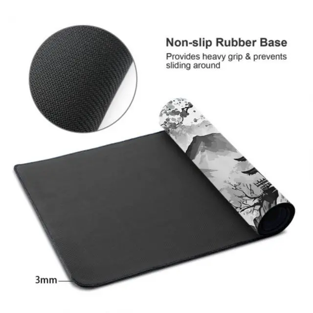 Alt view image 3 of 6 - Black White Japanese Watercolor Cherry Blossom Gaming Mouse Pad 35.4x15.7 XXL Extended Mousepad Large Keyboard Mouse Mat Desk Pad with Non-Slip Rubber Base Stitched Edges for Home Office Game