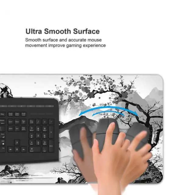 Alt view image 5 of 6 - Black White Japanese Watercolor Cherry Blossom Gaming Mouse Pad 35.4x15.7 XXL Extended Mousepad Large Keyboard Mouse Mat Desk Pad with Non-Slip Rubber Base Stitched Edges for Home Office Game