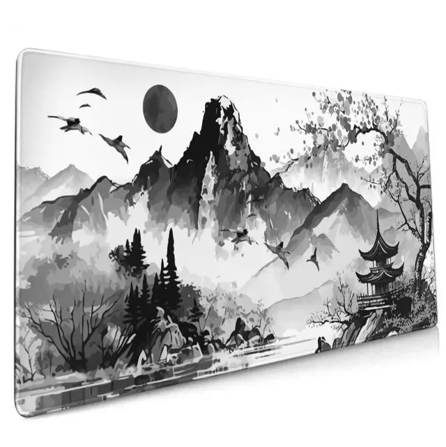 Main image of Black White Japanese Watercolor Cherry Blossom Gaming Mouse Pad 35.4x15.7 XXL Extended Mousepad Large Keyboard Mouse Mat Desk Pad with Non-Slip Rubber Base Stitched Edges for Home Office Game