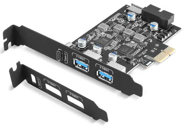 Main image of USB 3.0 PCIe Expansion Card, 5-Port (2X USB-A + 1x USB-C + Type-E + 19-pin Header) PCI Express Card with UASP Support, Plug and Play for Windows 11/10/8/Linux, Includes Low-Profile Bracket
