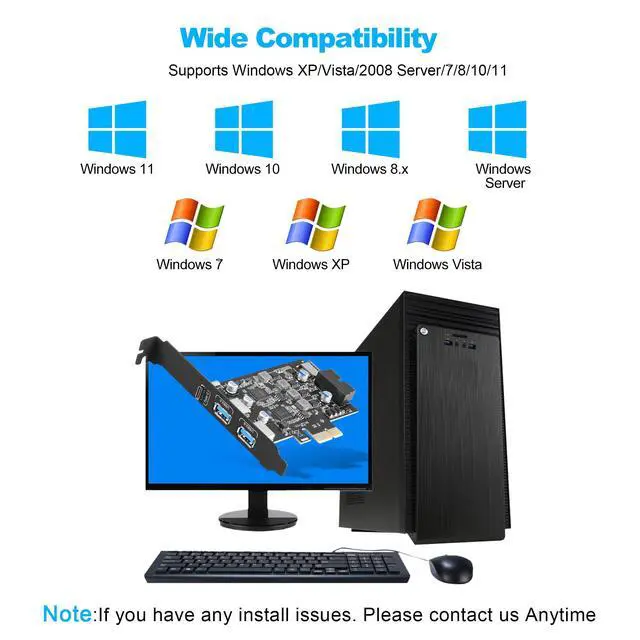 Alt view image 4 of 7 - USB 3.0 PCIe Expansion Card, 5-Port (2X USB-A + 1x USB-C + Type-E + 19-pin Header) PCI Express Card with UASP Support, Plug and Play for Windows 11/10/8/Linux, Includes Low-Profile Bracket