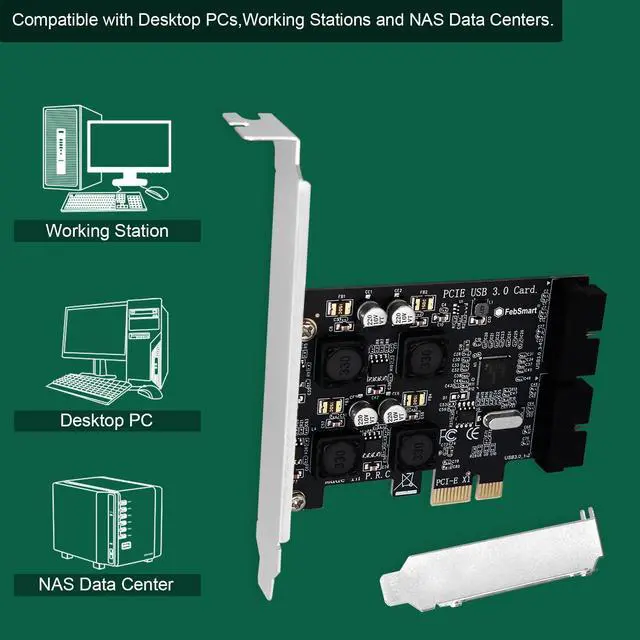 Alt view image 5 of 7 - 2X 19Pin USB 3.0 Header Ports PCIE USB 3.0 5Gbps Expansion Card for Windows and Linux Desktop PCs, Built in FebSmart Self-Powered Technology, No Need Additional Power Supply (FS-H2-Pro)