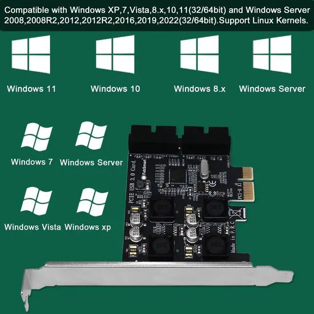 Alt view image 6 of 7 - 2X 19Pin USB 3.0 Header Ports PCIE USB 3.0 5Gbps Expansion Card for Windows and Linux Desktop PCs, Built in FebSmart Self-Powered Technology, No Need Additional Power Supply (FS-H2-Pro)