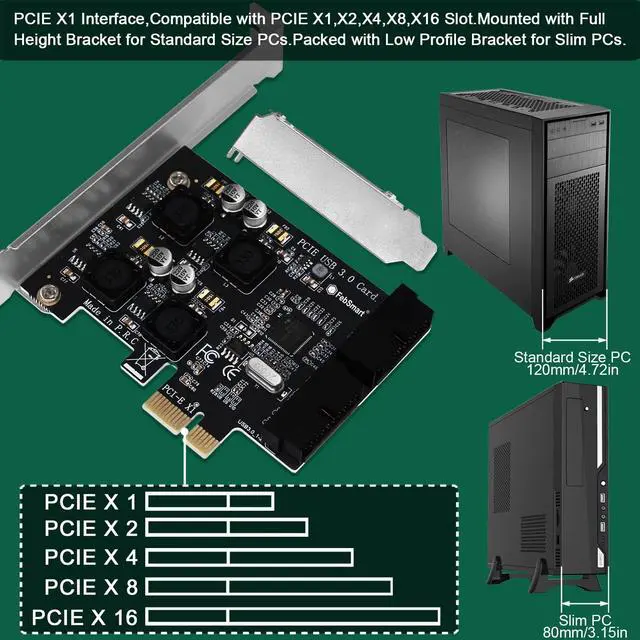 Alt view image 7 of 7 - 2X 19Pin USB 3.0 Header Ports PCIE USB 3.0 5Gbps Expansion Card for Windows and Linux Desktop PCs, Built in FebSmart Self-Powered Technology, No Need Additional Power Supply (FS-H2-Pro)