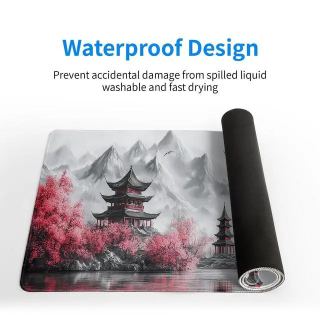 Alt view image 4 of 7 - Retro Cherry Blossoms Mouse Pad 31.5x11.8 Inch White Full Desk Japanese Mousepad Extended Large Non-Slip Rubber Base Waterproof Big Keyboard Mat with Stitched Edges for Gaming and Office