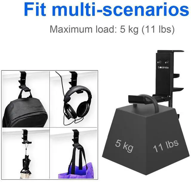 Alt view image 4 of 6 - Aluminum Headphone Stand Hanger Foldable with Cable Clip Headset Holder Clamp Hook Under Desk, Save Your Space While Working & Gaming