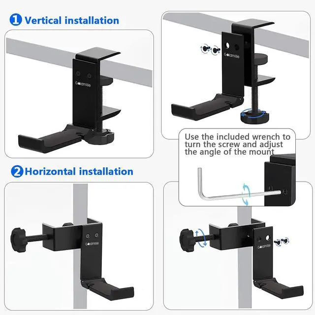 Alt view image 5 of 6 - Aluminum Headphone Stand Hanger Foldable with Cable Clip Headset Holder Clamp Hook Under Desk, Save Your Space While Working & Gaming
