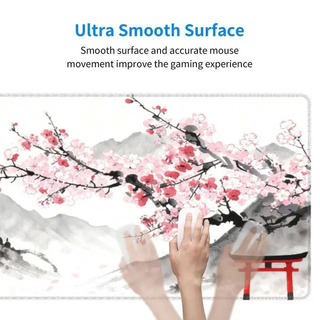 Alt view image 5 of 7 - Japanese Fuji Mountains XL Large Gaming Mouse Pad, Long Extended Full Cherry Blossom Mouse Mat for Top Keyboard Table, Cute Big Stitched Waterproof Mousepad Gifts for Women Office, 31.5 * 11.8 in