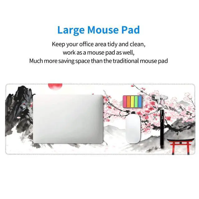 Alt view image 7 of 7 - Japanese Fuji Mountains XL Large Gaming Mouse Pad, Long Extended Full Cherry Blossom Mouse Mat for Top Keyboard Table, Cute Big Stitched Waterproof Mousepad Gifts for Women Office, 31.5 * 11.8 in