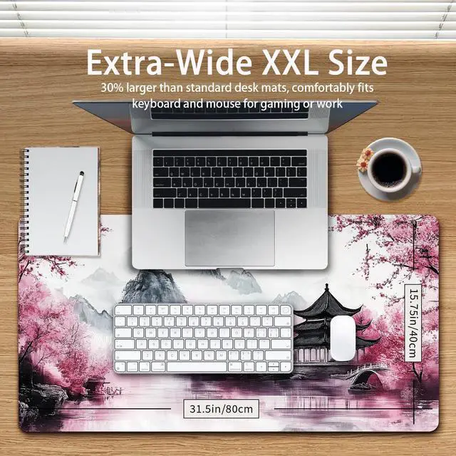 Alt view image 3 of 5 - Cherry Blossom Scenery Large Gaming Desk Pad,XXL Anime Gaming Mouse Pad Keyboard Mat,Mouse Mat Gaming 31.5 x 15.75 in, Large Desk Mat,Waterproof&Non-Slip Desk Mat, Big Desk Pad for Gaming,Office,Home