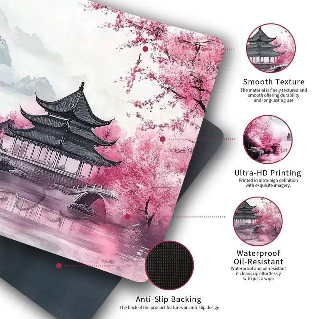 Alt view image 4 of 5 - Cherry Blossom Scenery Large Gaming Desk Pad,XXL Anime Gaming Mouse Pad Keyboard Mat,Mouse Mat Gaming 31.5 x 15.75 in, Large Desk Mat,Waterproof&Non-Slip Desk Mat, Big Desk Pad for Gaming,Office,Home