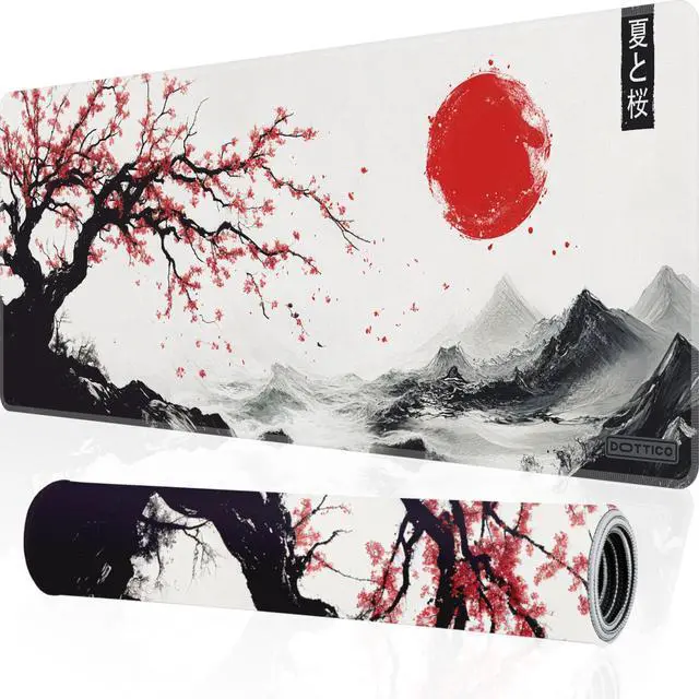 Main image of XL Sakura Cherry Blossom Mouse Pad Japanese Gaming Desk Mat for Keyboard & Mouse Non-Slip Water-Resistant Surface, Stitched Edges 31.5x11.8 in (X-Large)