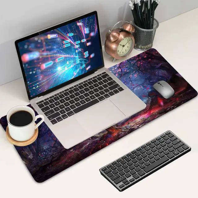 Alt view image 5 of 7 - Japanese Large Gaming Mouse Pad 31.5"x15.7" Forest-Themed XXL Keyboard Pad, Mouse Mat, Desk Pad, Non-Slip Rubber Base & Stitched Edges Desk Mat- Big Extended Mousepad for PC/Laptop/Office/Home Decor