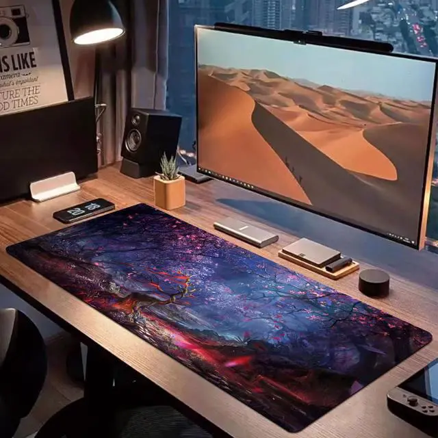 Alt view image 6 of 7 - Japanese Large Gaming Mouse Pad 31.5"x15.7" Forest-Themed XXL Keyboard Pad, Mouse Mat, Desk Pad, Non-Slip Rubber Base & Stitched Edges Desk Mat- Big Extended Mousepad for PC/Laptop/Office/Home Decor