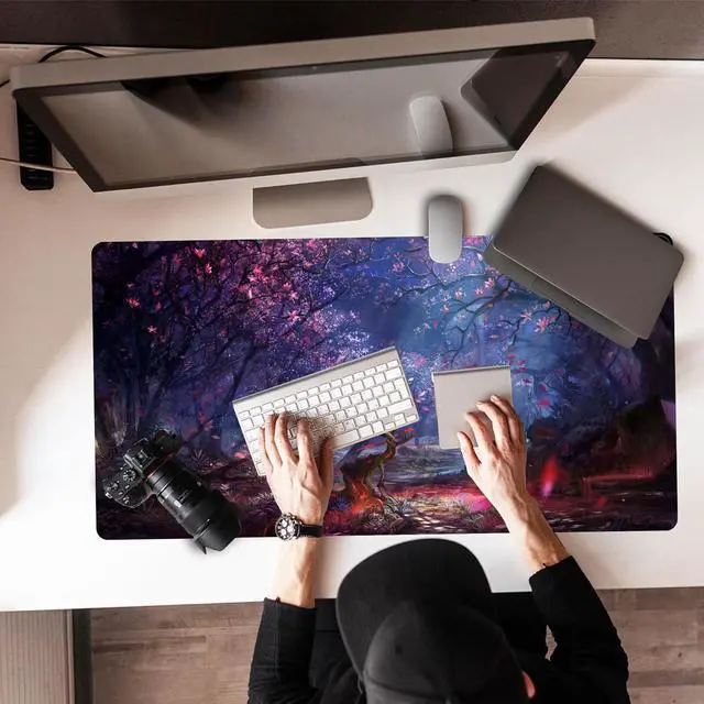 Alt view image 7 of 7 - Japanese Large Gaming Mouse Pad 31.5"x15.7" Forest-Themed XXL Keyboard Pad, Mouse Mat, Desk Pad, Non-Slip Rubber Base & Stitched Edges Desk Mat- Big Extended Mousepad for PC/Laptop/Office/Home Decor