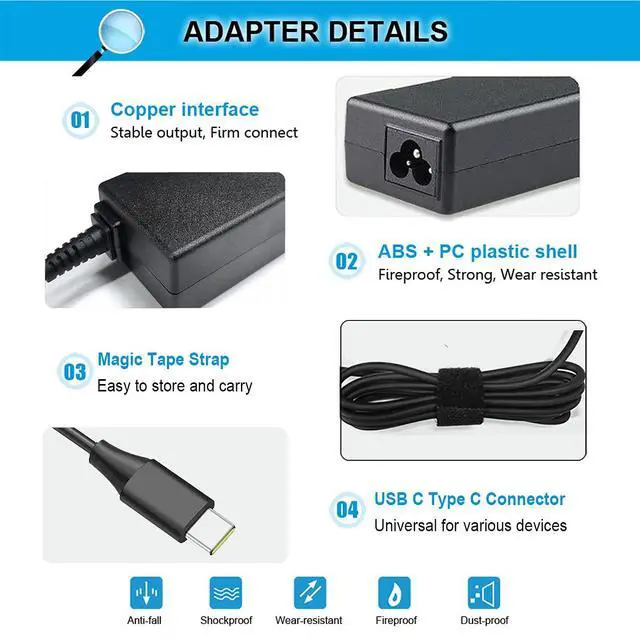 Alt view image 3 of 7 - 45W USB C Charger for HP Chromebook X360 14 14A G5 11 11A G8 G7 G6 G1 G2 EE 14-CA000 11-AE000 14-ca061dx 14-ca051wm 14-ca052wm 14-ca091wm 14-ca020nr 14-ca060nr 14-ca043cl 11-ae051wm l43407-001
