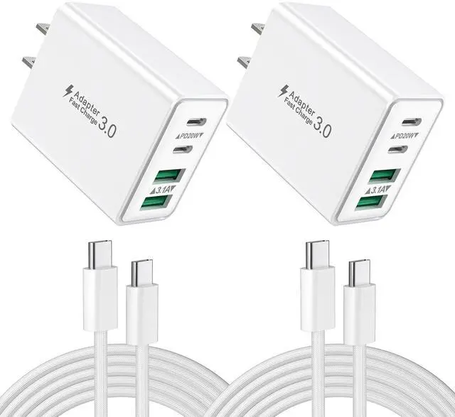 Main image of 2-Pack iPhone 16 15 Fast Charger Block with 6FT USB C Cable, 40W 4-Port USB C Charging Block for iPhone 16 15 Pro Max Plus Series/iPad Pro, Samsung, Multi Wall Plug Power Adapter Charger Box Brick