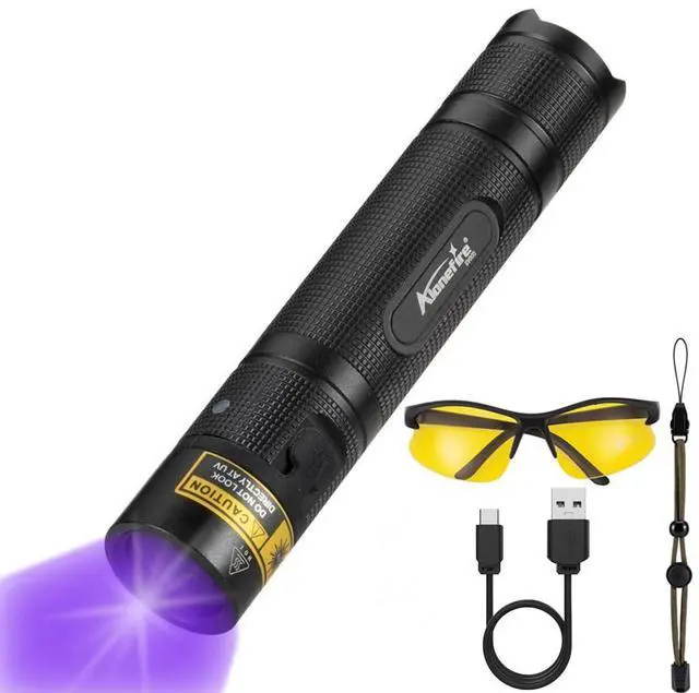 Main image of SV005 10W 365nm UV Flashlight, USB-C Rechargeable, Professional Wood's Lamp for Resin Curing, Pet Urine (Dry Stains) & Mineral Finding - Aluminum Body with Battery, UV Protective Glasses