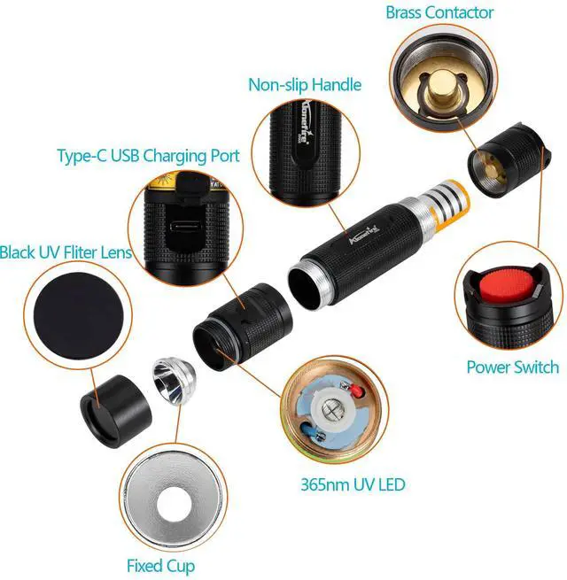 Alt view image 3 of 6 - SV005 10W 365nm UV Flashlight, USB-C Rechargeable, Professional Wood's Lamp for Resin Curing, Pet Urine (Dry Stains) & Mineral Finding - Aluminum Body with Battery, UV Protective Glasses
