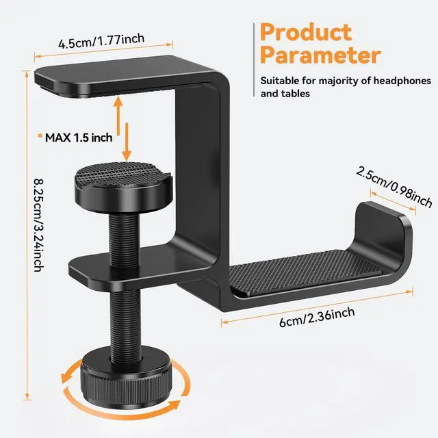 Alt view image 4 of 6 - Headphone Hanger Holder Stand-Under Desk Headphone Hanger Headset Hook Holder Space-Saving Aluminum Stand with Universal Fit for Gaming PC Accessories (Black-1PCS)