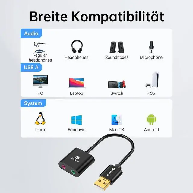 Alt view image 3 of 7 - USB to 3.5mm Jack Audio Adapter External Sound Card with 3.5mm Headphone and Microphone TRS Jack to USB Compatible with Windows, Laptops, Desktops Windows, MAC, Linux, PC, PS5, PS4