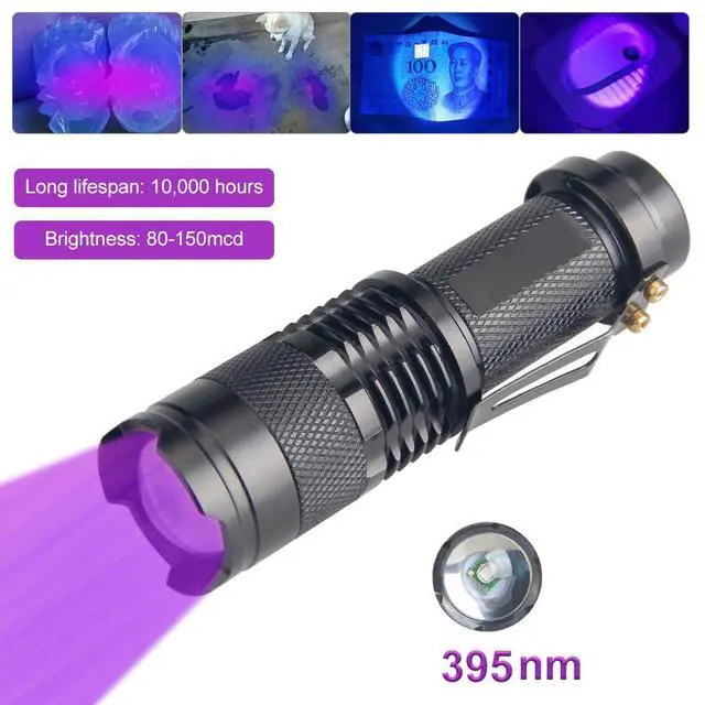 Alt view image 2 of 7 - Mini Zoomable 3 Modes UV Blood Tracking Flashlights for Hunting Ultraviolet LED Blacklight Flashlight Pocket Torch for Money Detector, Cat-Dog-Pet Urine Detector (Battery not Included)