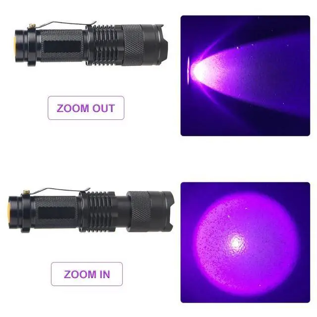 Alt view image 3 of 7 - Mini Zoomable 3 Modes UV Blood Tracking Flashlights for Hunting Ultraviolet LED Blacklight Flashlight Pocket Torch for Money Detector, Cat-Dog-Pet Urine Detector (Battery not Included)