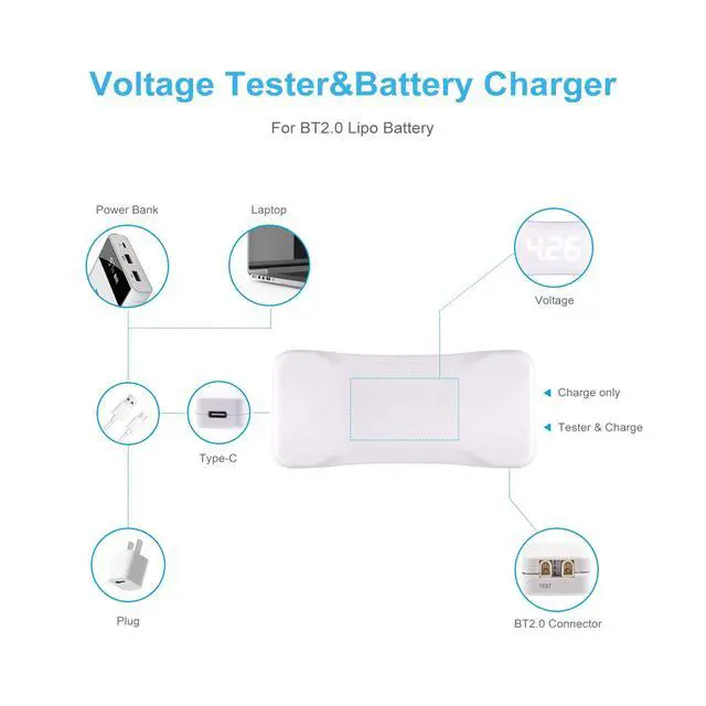 Alt view image 2 of 7 - BT2.0 1S Battery Charger Voltage Tester Type-C Charger V2 4.35V/5V 1A/2A for 1S Lipo RC Battery Like 300mAh 1S 450mAh 1S 1S with BT2.0 Connector