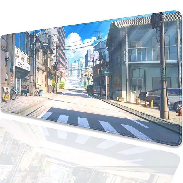 Alt view image 2 of 7 - Anime Tokyo Street Japanese Mouse Pad,Large Extended Gaming Mouse Mat with Stitched Edges,Non-Slip Waterproof Rubber Base Desk Mat for Office Work Home Games Desk Pad(27.5X11.8 in)