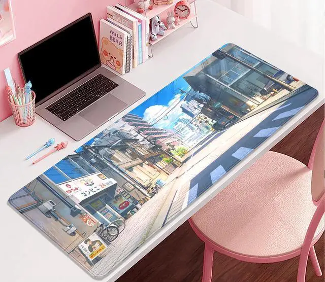 Alt view image 4 of 7 - Anime Tokyo Street Japanese Mouse Pad,Large Extended Gaming Mouse Mat with Stitched Edges,Non-Slip Waterproof Rubber Base Desk Mat for Office Work Home Games Desk Pad(27.5X11.8 in)