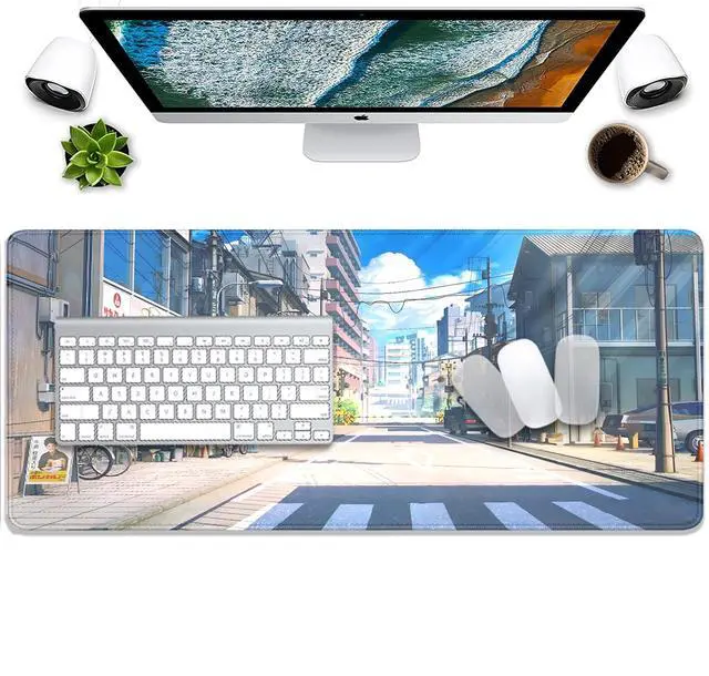 Alt view image 6 of 7 - Anime Tokyo Street Japanese Mouse Pad,Large Extended Gaming Mouse Mat with Stitched Edges,Non-Slip Waterproof Rubber Base Desk Mat for Office Work Home Games Desk Pad(27.5X11.8 in)