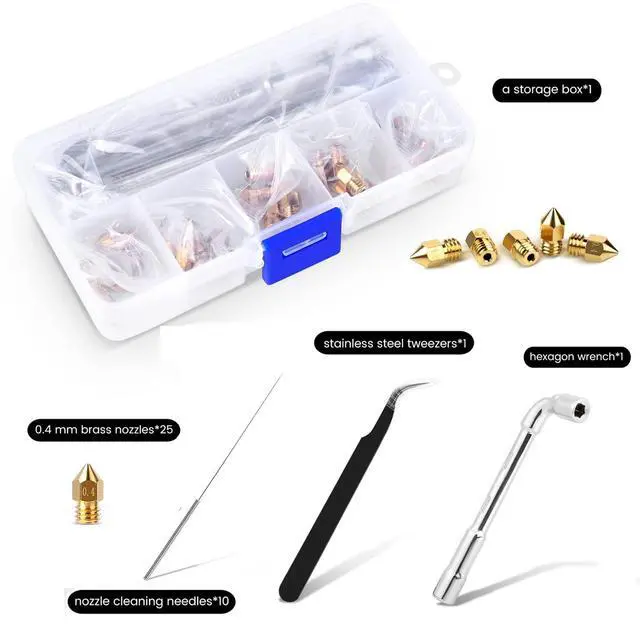 Alt view image 2 of 7 - 25PCS MK8 Ender 3 V2 Nozzles 0.4MM, 3D Printer Brass Hotend Nozzles with DIY Tools Storage Box for Creality Ender 3/Ender 3 Pro/Ender 3 Max/5 Pro/Ender 3 S1/Ender 3 Neo/CR 10 Series 3D Printer