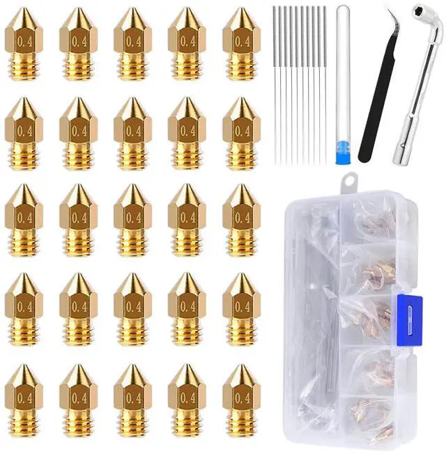 Main image of 25PCS MK8 Ender 3 V2 Nozzles 0.4MM, 3D Printer Brass Hotend Nozzles with DIY Tools Storage Box for Creality Ender 3/Ender 3 Pro/Ender 3 Max/5 Pro/Ender 3 S1/Ender 3 Neo/CR 10 Series 3D Printer