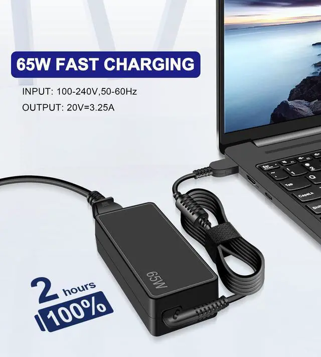 Alt view image 2 of 7 - 65W Laptop Charger Compatible with Lenovo Thinkpad T470 T470S T460 T460S T450 T440 T440S T440P T560 T540P E440 E450 E540 E550 E560 G50 Z50 Yoga 370 460 ADLX65NCC3A ADLX65NLC2A Adapter