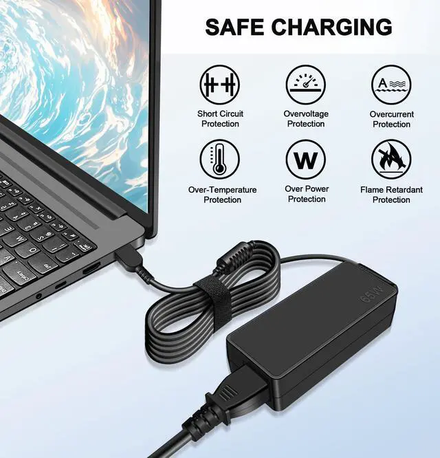 Alt view image 5 of 7 - 65W Laptop Charger Compatible with Lenovo Thinkpad T470 T470S T460 T460S T450 T440 T440S T440P T560 T540P E440 E450 E540 E550 E560 G50 Z50 Yoga 370 460 ADLX65NCC3A ADLX65NLC2A Adapter