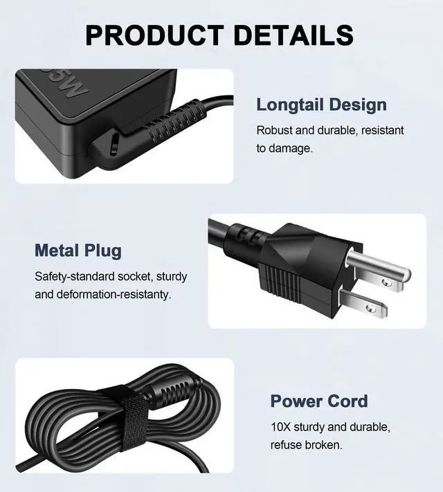 Alt view image 6 of 7 - 65W Laptop Charger Compatible with Lenovo Thinkpad T470 T470S T460 T460S T450 T440 T440S T440P T560 T540P E440 E450 E540 E550 E560 G50 Z50 Yoga 370 460 ADLX65NCC3A ADLX65NLC2A Adapter