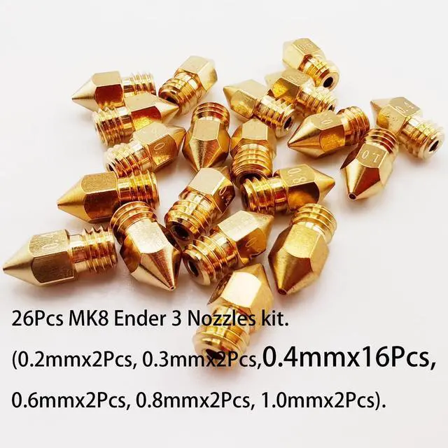 Alt view image 3 of 7 - 26Pcs Ender 3 Nozzles kit, MK8 Nozzles kit, Brass 3D Printer Nozzles 0.2/0.3/0.4/0.6/0.8/1.0mm Compatible for Creality Ender 3 Pro v2/Ender 3 Max/5 Pro/Ender 3 S1/Ender 3 Neo/CR10 3D Printer Nozzle,
