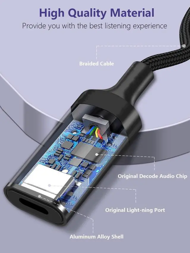 Alt view image 6 of 7 - USB C to Lightning Audio Adapter Cable USB Type C Male to Lightning HiFi Audio Female Headphones Converter Fit with iPhone 16 15, iPad Pro/Air, Macbook, Galaxy S23 S22, Pixel 7 6 (Not for Charge&Data)