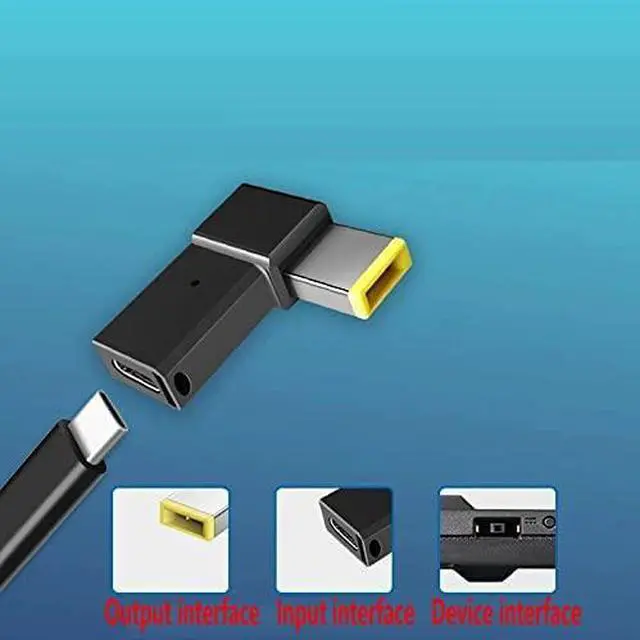 Alt view image 3 of 7 - USB C to Slim Tip Laptop Charging Cable Adapter Male Type C to Square Converter for Thinkpad 100W PD Power Supply Extension Cord for Yoga Ideapad Legion T470s T470 T460s T450 T450s ThinkPad X1 Lenovo