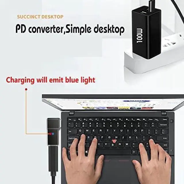 Alt view image 4 of 7 - USB C to Slim Tip Laptop Charging Cable Adapter Male Type C to Square Converter for Thinkpad 100W PD Power Supply Extension Cord for Yoga Ideapad Legion T470s T470 T460s T450 T450s ThinkPad X1 Lenovo