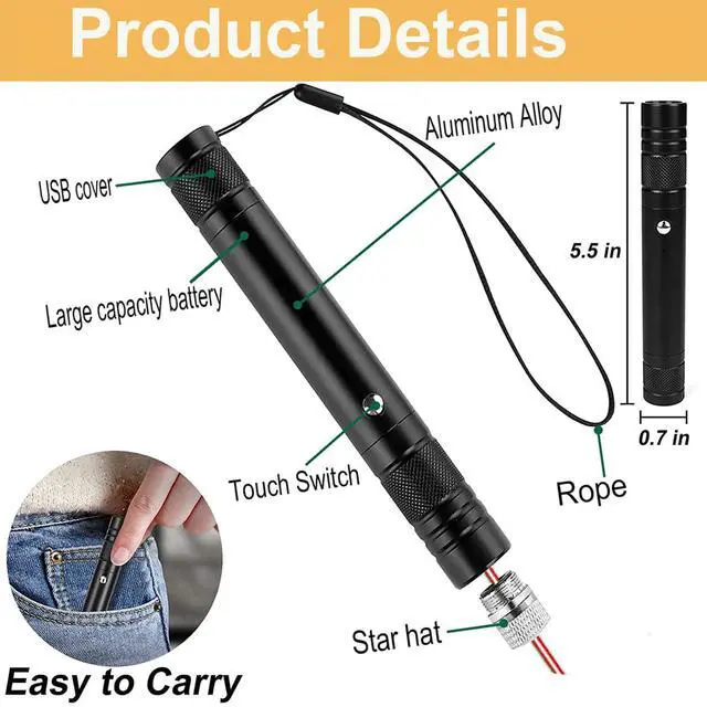 Alt view image 3 of 6 - Laser High Power Pointer, Red Laser Pointer Indicator Light, Long Range Laser Pointer for Hiking, USB Charge