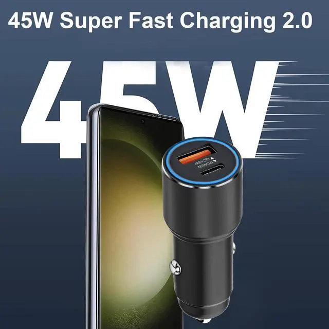 Alt view image 4 of 6 - 63W Super Fast Car Charger and Cable for Samsung Galaxy S25/S25 Plus/S25 Ultra/S24 FE/S23 S22 S24 /S21 S20,A54 5G/A55 5G/A15 A25,Z Fold 4 5/Z FILP,USB C 45W+USB A 18W Adapter Phone Cigarette Lighter