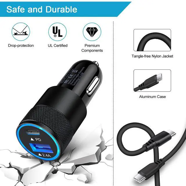 Alt view image 2 of 6 - USB C Fast Car Charger for Samsung Galaxy S26 S25 S24 S23 Ultra S22 S21 S20 A17 A16 A15 A52 A55 A54 Note 20,30W 2 Port Car Charger Adapter+USB C to C Charger Cable for Google Pixel 10 9 8a 8 7 6 5 4